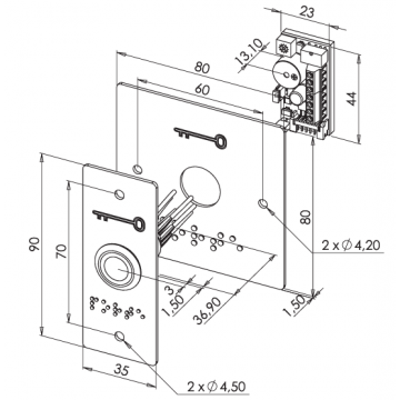 Bouton poussoir inox avec plaques étroite et large